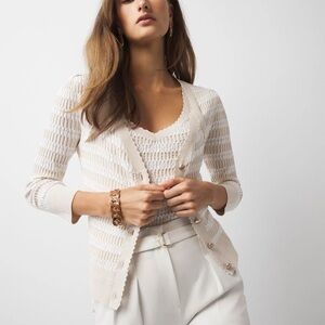 Textured Striped Sweater Cardigan  Elegant Cream Women's Sweater size Medium